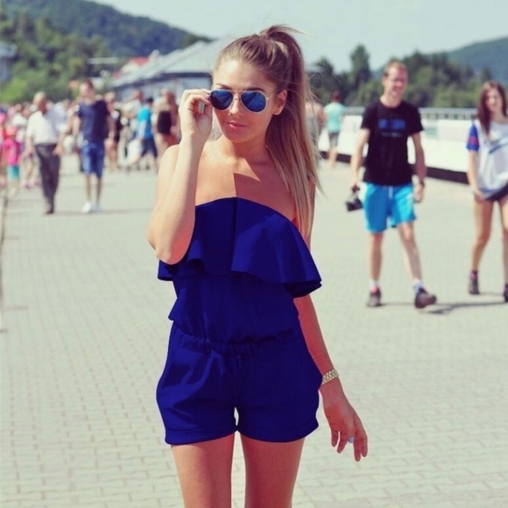 strapless royal blue romper